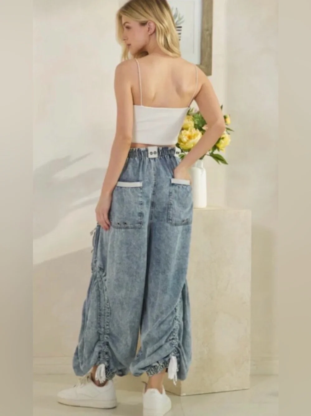 #1369 Oli & Hali Light Blue Wide Leg Cargo Drawstring Jeans